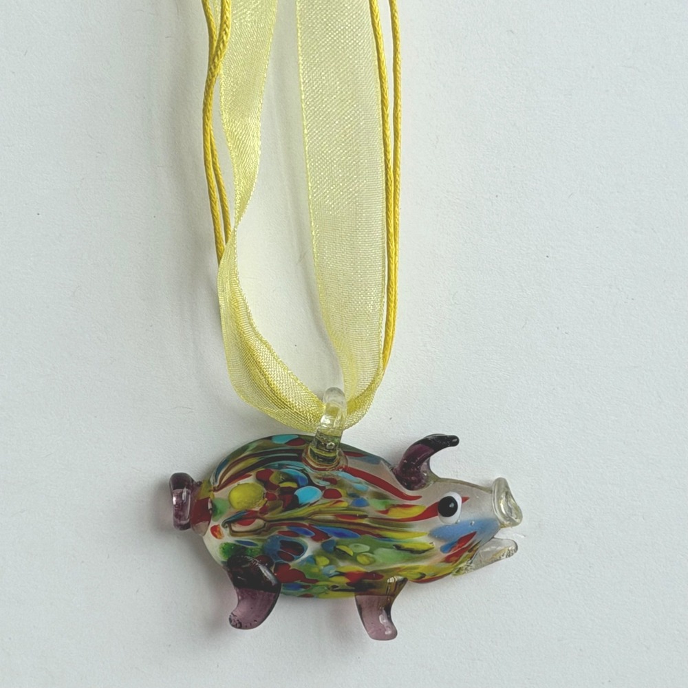 Art Glass Pig Pendant Necklace Women Multicolor Confetti